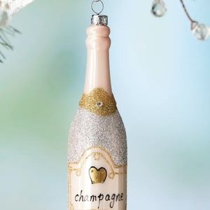 NWT Cody Foster Silver and Pink Champagne Bottle Christmas Ornament